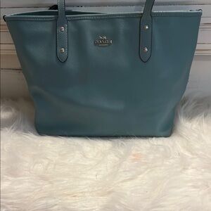 SOLD!! Coach Blue Textured Leather Tote Bag with Sturdy Handles